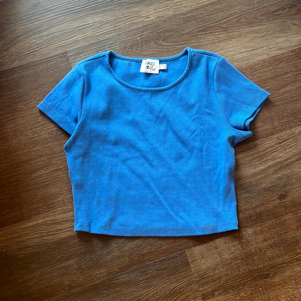 Princess Polly blue cropped ribbed T-shirt
